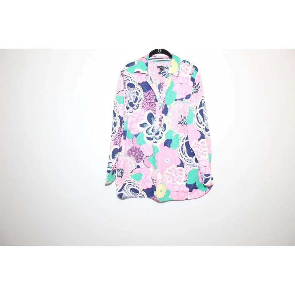 Talbots Floral Popover Textured Lightweight Top Pink Women's Plus Size 2X H14153 - Picture 9 of 12